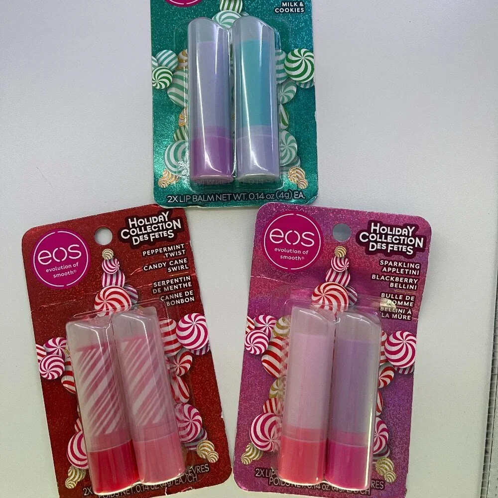 EOS Holiday Collection Sparkling Appletini /Peppermint Twist / Ice LIP BALMS 2P